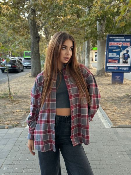 Рубашка оверсайз в клетку &laquo;Lumberjack&raquo; бургунди 192 фото