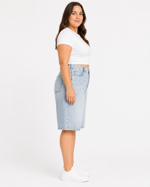 Жіночі джинсові шорти plus size блакитні 4009 фото