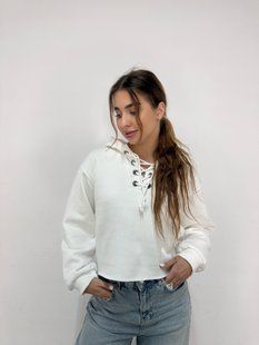 Худі "Lace Up" зі шнурівкою на тонкому флісі Білий 3312 фото