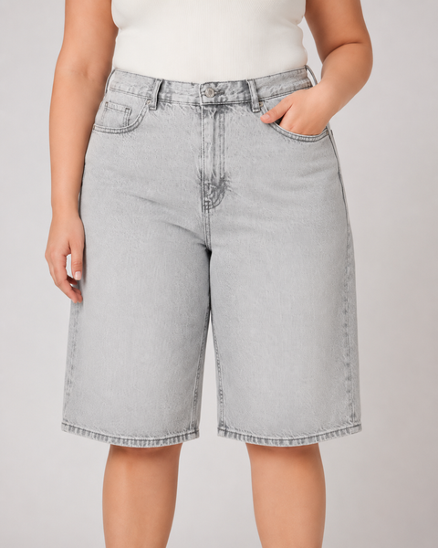 Жіночі джинсові шорти plus size сірі 4009S фото